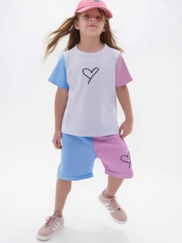 Image of Cakaner Toddler Kids Girl Clothes Floral Letter Graphic Top + Shorts 2PC Girls Summer Short Set