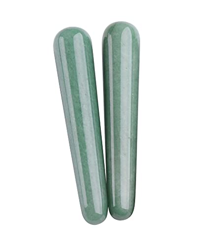 AMOYSTONE 2pcs Natural Crystals Wands Green Aventurine Crystal Massage Stick Long for Healing 4"