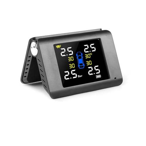 新型TPMSソーラーパワータイヤモニタリングシステム、4つのセンサー付きLCDリアルタイムディスプレイ、車のタイヤ自動警報システム(External sensors)