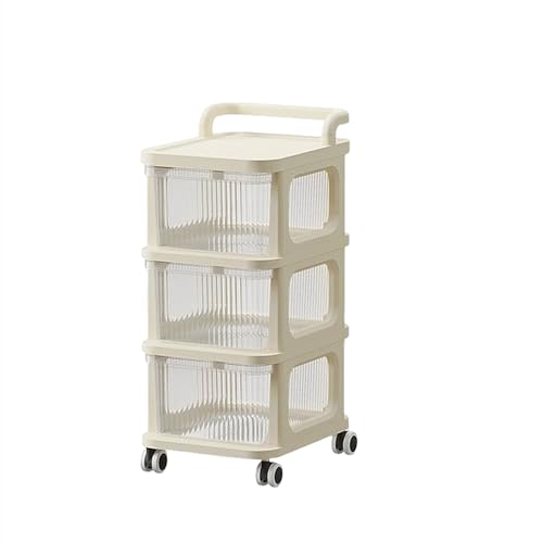 収納ワゴン 引き出し プラスチック キッチンストッカー スリム キャスター キッチンチェストハンドル付き キャスター取り外し可能 360°回転可能 省スペース 小物 収納ワゴン オフィス キッチン 隙間 デスク下 洗濯室 収納 (3段)