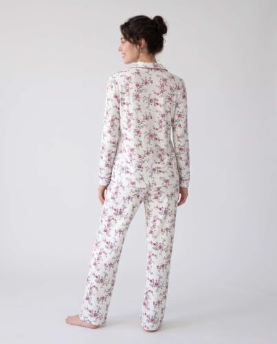 Image of Laura Ashley Women's Plush Knit Pajamas 2 Piece Ultra Soft Brushed Long Sleeve Button Down Top and Pants Sleepwear Set
