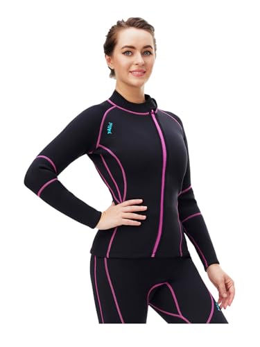 Chaqueta para buceo para mujer, traje de neopreno de 3 mm con cierre frontal y mangas largas miniatura 4