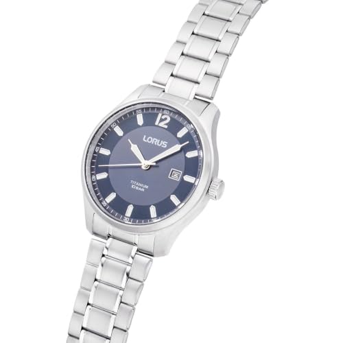 Lorus Herren Analog Quarz Uhr mit Titan Armband,Silber/Blau