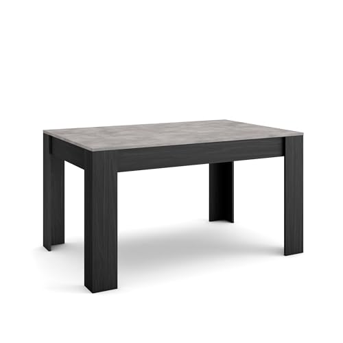 Skraut Home | Esszimmertisch | Küchentisch, Esstisch | 140x90x76 cm | Für 6 Gäste | Stubentisch | Moderner Stil | Zement und Schwarz