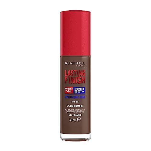 Rimmel Lasting Finish 35Hr Foundation 610 Tiramisu, Full Coverage, Hydrating, SPF20, Hyaluronic Acid, Vitamin E