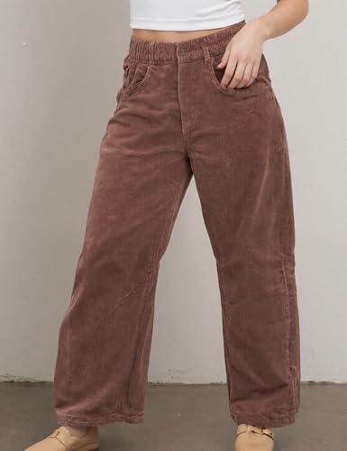 Womens Corduroy Pants Mid Rise Barrel Jeans Casual Baggy Wide Leg Cropped Ankle Pants with Pockets Fall Winter 20254