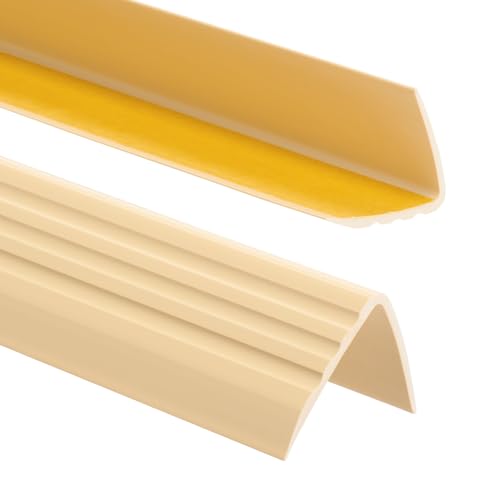 ProfiPVC Perfil de PVC autoadhesivo de borde para escaleras 50mm x 40mm en Forma de L, Tiras antideslizantes para peldaños, Esquina para cantos - Cantonera Protector, 80cm, Crema