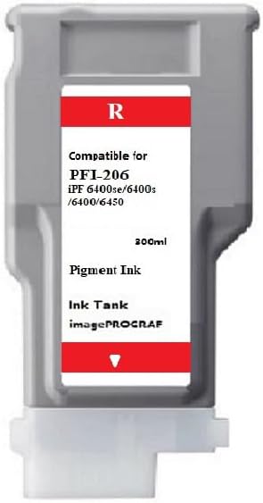 Vivid Colors VC PFI-206 Red Ink Cartridge Tank for Canon PFI-206R (300ml, Red) for Canon imagePROGRAF 6400 6450 Printer.