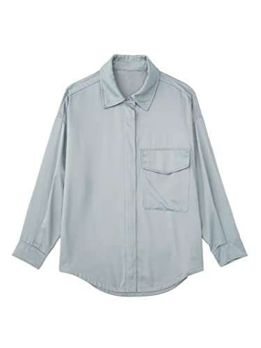 Chemise satin texture soie de qualité supérieure coupe fluide bleu M - 3
