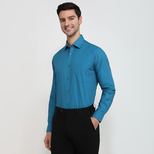 Image of Raymond Men Slim Fit Solid Pattern Pure Cotton Semi Cutaway Collar Full Sleeve Formal Shirt