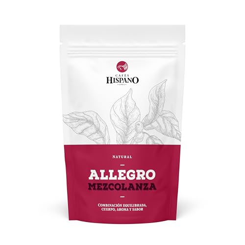 CAFÉS HISPANO - Allegro - Café Mezcolanza Natural - Molido- 250gr -Tueste medio ++ | Baja Acidez | Notas de Chocolate negro, Frutos secos y notas ahumadas