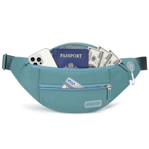 MAXTOP Bumbag Waist Fanny Pack Running Belt for Women Men Unisex Bum Bag with Headphone Jack and 4-Zipper Pockets Adjustable Belt for Outdoors Workout Hiking Gifts for Women Dark Green