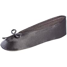 isotoner Womens Classic Stretch Satin Ballerina Slippers with Bow Tie and Leather Sole, Mineral, 6.5-7.5