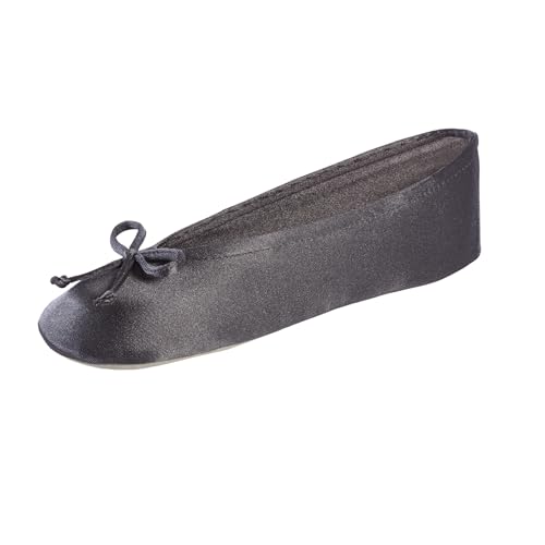 isotoner Damen Satin Ballerina Slippers Hausschuh, Weiche Schleife aus Mineralstoff, 39/40 EU