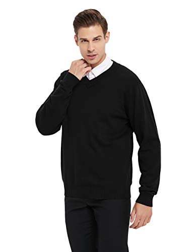 TOPTIE Men's Long Sleeve Slim Fit V-Neck Pullover Sweater-Black-2XL