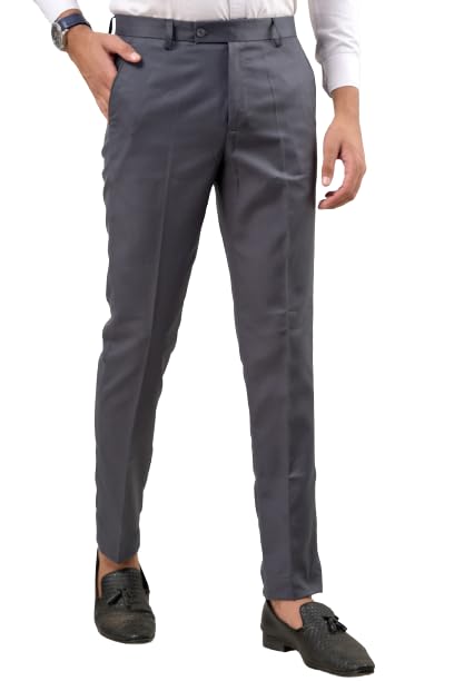 seven hunters Men Regular Fit Dark Grey Cotton Blend Trousers-picture-51