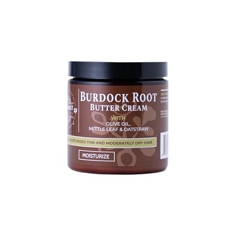 Qhemet Biologics Burdock Root Butter Cream - Leave-In Moisturizer for Low Porosity Hair - Helps Soften and Smooth Dry, Brittle Edges - Conditioning Botanicals to Nourish Scalp (8.5 oz) Cover