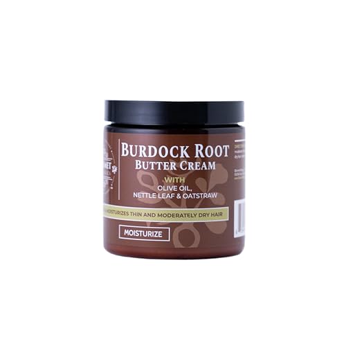 Qhemet Biologics Burdock Root Butter Cream - Leave-In Moisturizer for Low Porosity Hair - Helps Soften and Smooth Dry, Brittle Edges - Conditioning Botanicals to Nourish Scalp (8.5 oz)