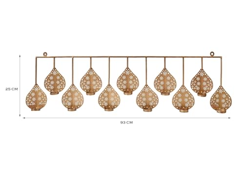 Image of METSY Stylish Metal Cutting Edge Candle Light Holder Leaf in Rectangular Shape | Metal Art | Home Decor Items (Golden Triangular) (Golden Rectangular)