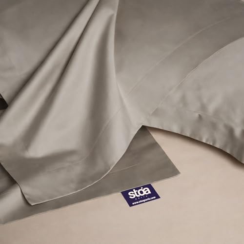 Image of Stoa Paris 350TC Luxstre Cotton Super King Flat Bedding Set for King & Double Size Beds with 2 Pillow Covers, 274cm x 274 cm Bedsheet, All-Season Comfort, Breathable, Home Decor, Panache - Beige