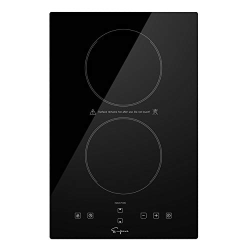 Empava Electric Stove Induction Cooktop Vertical With 2 Burners In Black Vitro Ceramic Smooth Surface Glass 120V, 12 Inch #TOP3