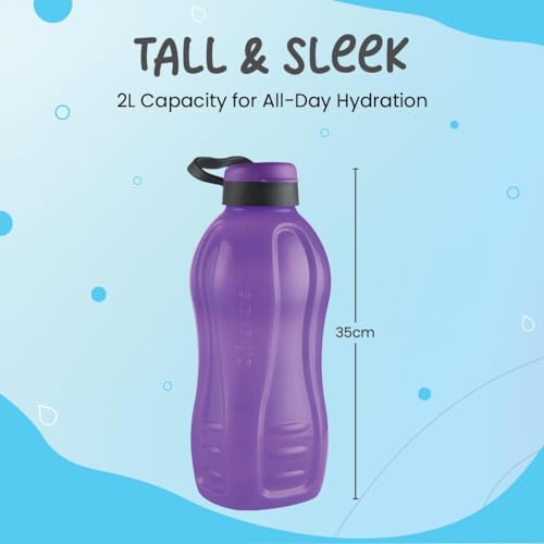 Image of oliveware Jumbo 2 Litre Water Bottle, 100% Leak Proof, BPA Free Premium Plastic Bottle, for Home, Office & Gym, Sturdy with Holder, Pack of 1 (Violet)
