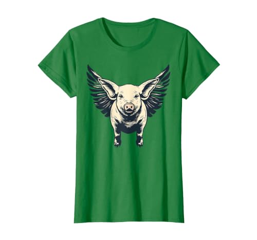 Flying Pig with Wings Fly Pig Lovers T-Shirt, Women, Kelly Green, 3X-Large