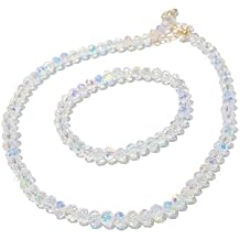 Womens Natural Crystal Beaded Necklace Bracelet Faceted Glass Crystal Beaded Elastic Bracelet