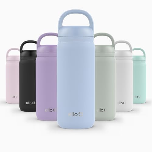 Ello Cooper Twist 18oz Stainless Steel Water Bottle with Chug Lid | Leak Proof Double Walled and Vacuum Insulated | Fits Car Cupholder | Built in Carry Loop | Dishwasher Safe | Halogen Blue