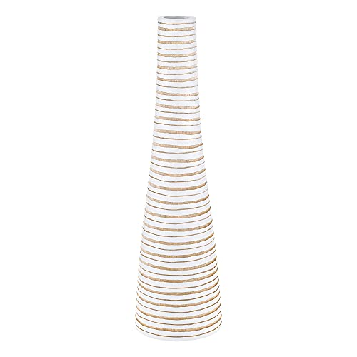 Aeravida Minimalist Inspired Handcarved Striped Pattern On Wooded Bottle Shaped Table Vase In White Stain For Modern And Chic Home Décor #TOP5