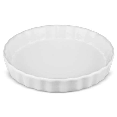 LONTOM Plat à tarte en porcelaine blanche de 18 cm, plat à quiche en céramique, plat à tarte, plat de cuisson en céramique pour tarte, quiche, pizza, pâtes, pâtisserie