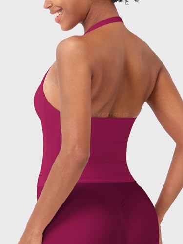 Image of YEOREO SoftHue Women's Impact Halter Tank Top Longline Backless Scoop Neck Built-in Bra Sports Workout Gym Crop Top