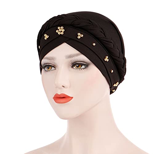 Head Wraps for Women - Beanie Head Scarf Turban Long Hair Head Wrap Scarf Soft Stretch Headwrap (Black, Free Size)3