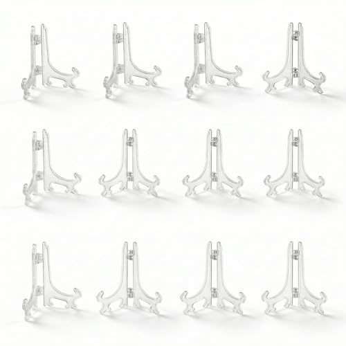 artliving 3inch Clear Plastic Easels or Stand/Plate Holders to Display Pictures or Other Items at Weddings Home Decoration Birthdays Tables (12 Pack)