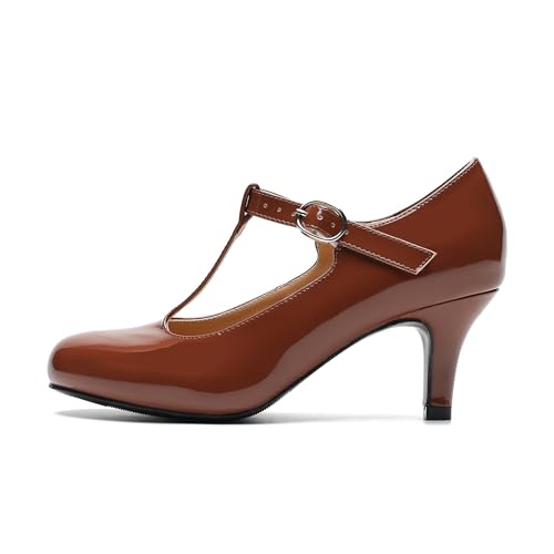 Women's T Strap Mary Jane Kitten Heel Pumps Round Toe Dress Office Work Shoes4