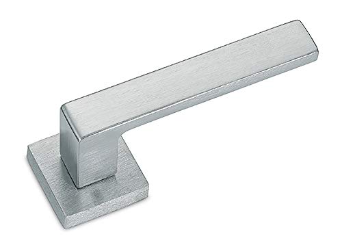 Sicma maniglia Shelby in Metallo per Porta Interna, Made in Italy, con Rosetta e Bocchetta quadrate, Cromo Satinato. Quadro 8mm.