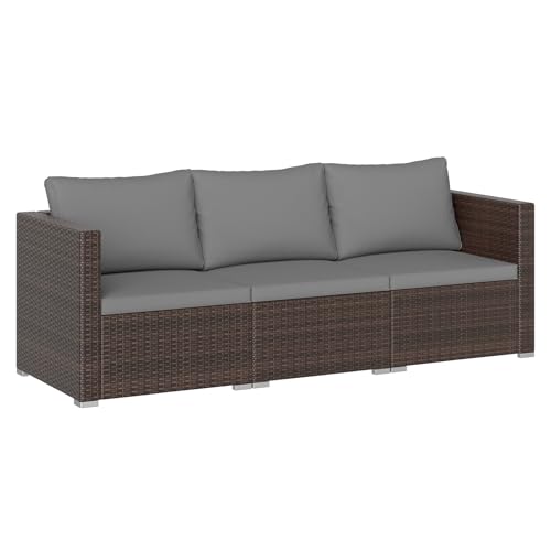 Tangkula 3 Seat Outdoor Wicker Sofa Set, Modular PE Rattan Patio Cushioned Sectional Couch Set, Outside Furniture Set for Deck, Backyard, Porch, Garden & Poolside (Brown-Grey)