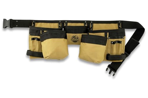 Graintex 11 Pocket Finisher Tool Belt, Premium Quality Rip-stop Canvas for Constructors, Electricians, Plumbers, Handymen (Khaki, 11 Pocket)