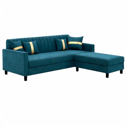 Image of CASASTYLE Korion 4 Seater L Shape Sofa Set with Movable Ottoman | Flexible Left or Right Layout | Cozy Velvet Fabric | Soft Touch Seating | Modern Designer Sofa for Living Room (Greenish Teal)