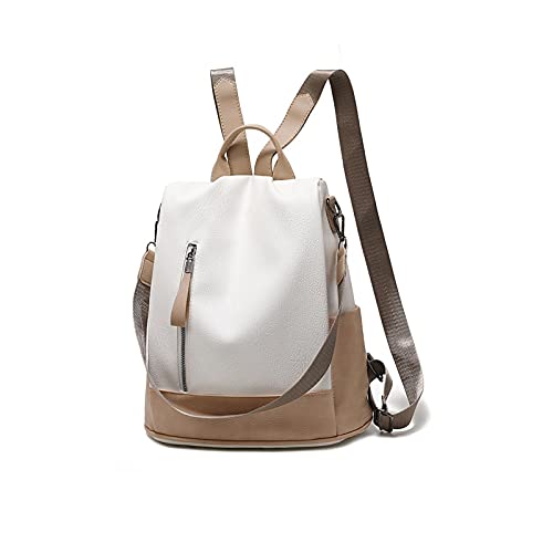 JINGYAN Bolsos mochila para mujer Mochila de cuero para mujer, mochilas antirrobo Beige Khaki School Bag, Mochila de viaje de dama de cuero suave, Ocio All-Match(Beige)