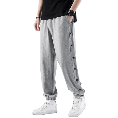 Men's Basketball Pants High Split Snap Button Tear Away Baggy Sweatpants Lightweight Athletic Pants with Pockets