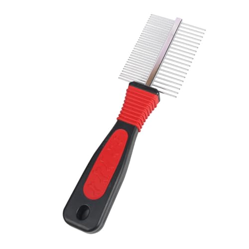 WOLMIK Dog & Cat Comb - Pet Grooming Combs, Double Row Stainless Steel Dogs Comb, Dog Cat Grooming Combs for Small Medium and Large Pets, Pet Fur Detangling Tool - Black & Red