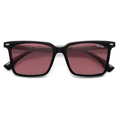 SOJOS Trendy Polarized Square Sunglasses Womens Men Retro Vintage 90s Sun Glasses SJ2387 Black Frame Wine Lens -  SJ2387C2