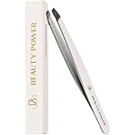 Slant Tip Precision Tweezers - Stainless Steel Eyebrow Tweezers for Women & Men - Precision Tweezers for Facial Hair, Ingrown Hair & Brow Shaping - Professional Beauty Tool (White)