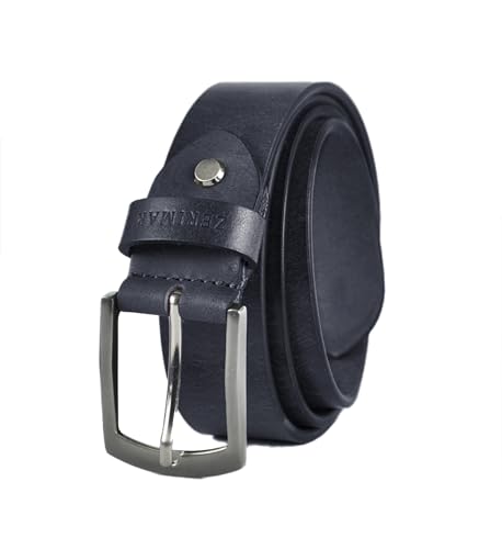 Zerimar Cinturón Hombre de Piel Natural, Diseño Clásico, Ideal para cualquier ocasión, Fabricado en Cuero 34MM, Color Azul Oscuro, Talla 110