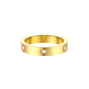 FOCALOOK Womens trouwringen gegraveerde liefde vriendschap band roestvrij staal/zwart/verguld Cubic Zirconia belofte ring maat J 1/2-V 1/2 (geschenkdoos verzenden)