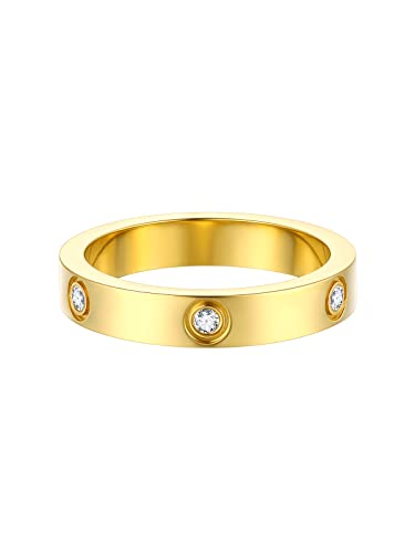 FOCALOOK Bague Anneau Femme Plaqué Or Serti de Zircon Cubique Alliance 4mm de Large Taille 54