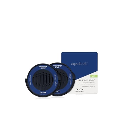 Capri Blue Pura Car Diffuser Refills - Includes 2 Car Air Freshener Pura Scent Diffusers - Long Lasting Air Freshener - Refills Only - Notes of Honeydew Grapefruit & Apple (Honeydew Crush 2 Pack)