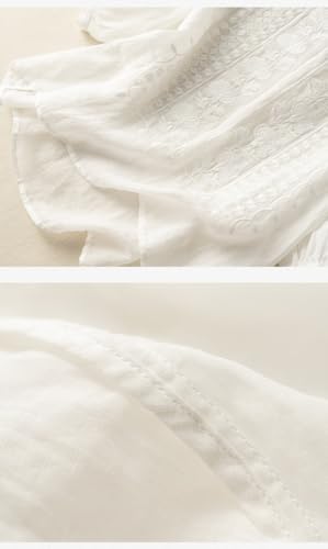 Women's Cotton Linen Button Short Sleeve Shirt Loose Summer Casual Crewneck Boho Top Embroidered Blouse Tops3