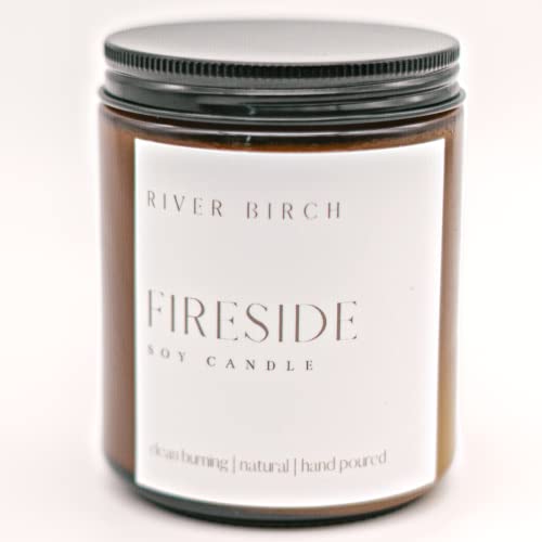 River Birch Candles Fireside Scented Candle | Premium, All-Natural, Non-Toxic, Soy Amber Jar Candles | 8.5Oz 40 Hr Burn Time | Cozy Relaxing Gifts For Home #TOP25